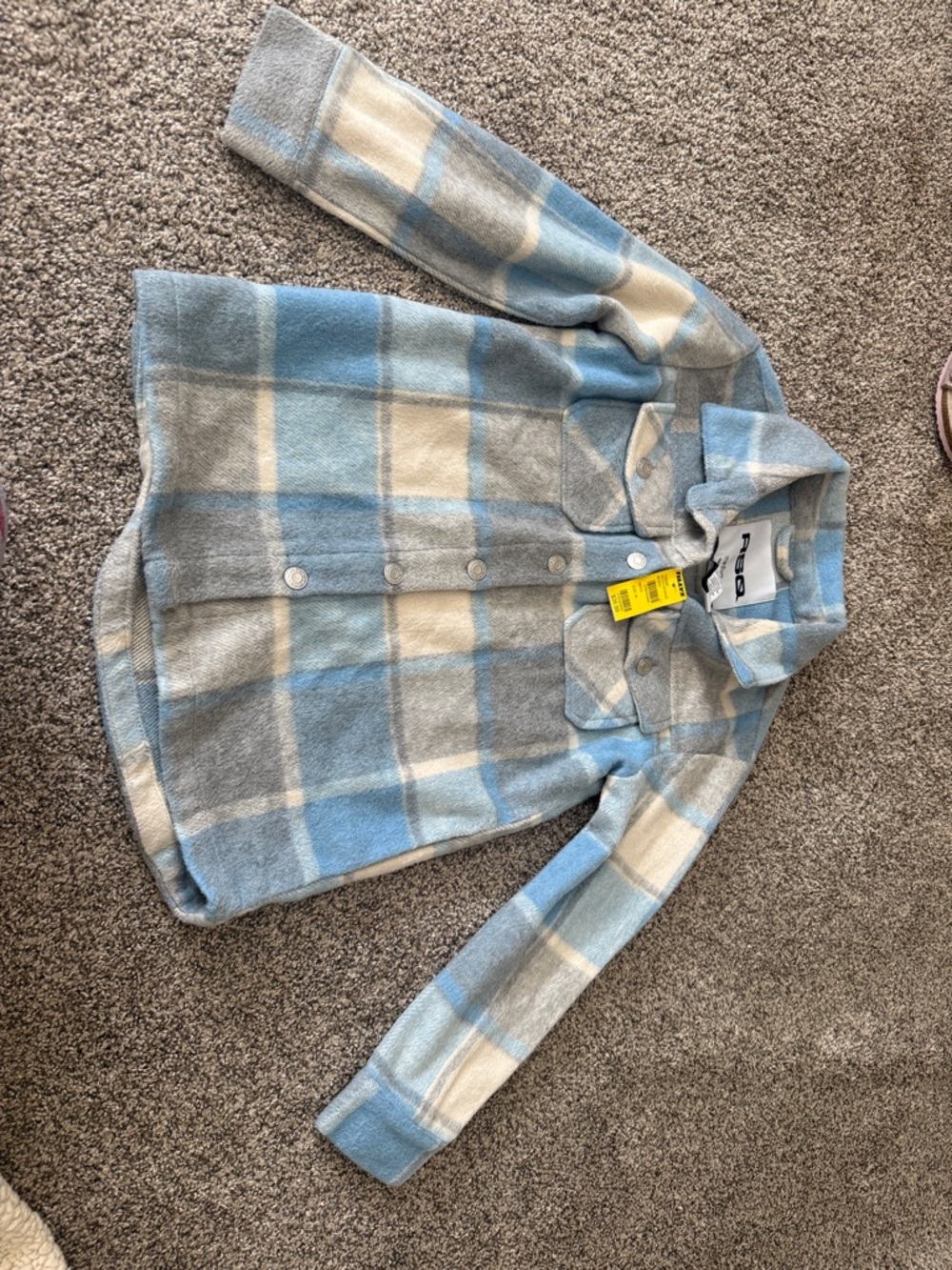 RSQ Light Blue, Gray & Cream Plaid Button-Up Shacket